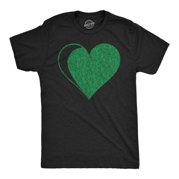 Crazy Dog T-Shirts Tops - NEW Crazy Dog T-Shirts Novelty Green Glitter Heart Graphic T-shirt